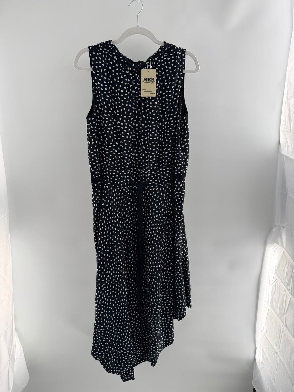 Jason Wu Sleeveless Polka Dot Asymmetric Tank Midi Dress Black Women's Size 10